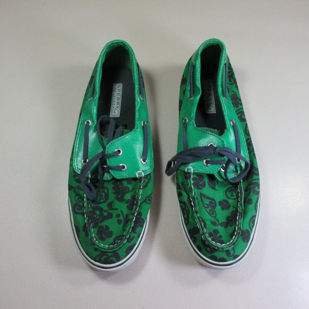 Sperry womens green an navy floral canvas boat shoes 9.5 M - Picture 3 of 6
